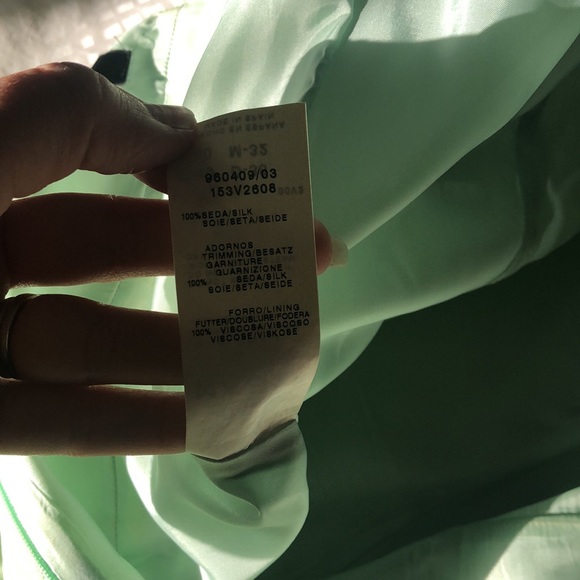 100% silk Tintoretto whimsical cocktail dress in layered greens - Picture 9 of 14